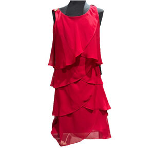 SLNY Womens Crimson Rhinestone Shoulder Tiered Chiffon Dress SIZE 14